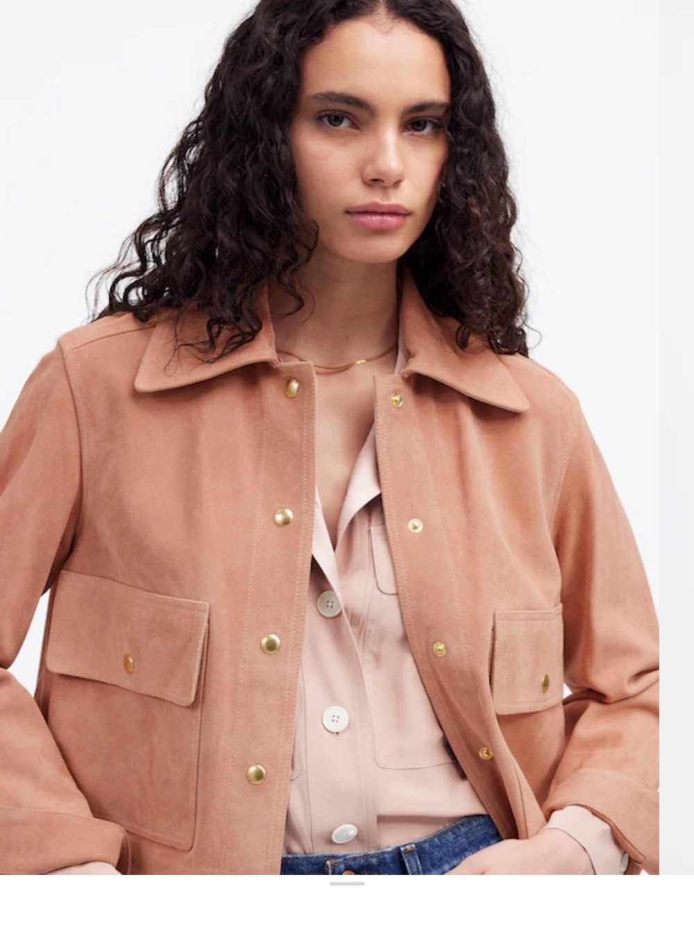 Madewell Crop Chore Jacket in Suede in blush XXS
